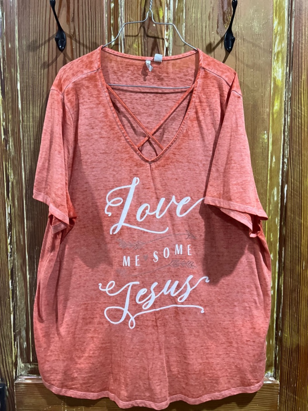 Cato Coral Graphic Crisscross V-Neck Tee